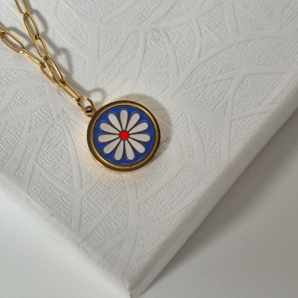 Gold and Blue Pendant Necklace